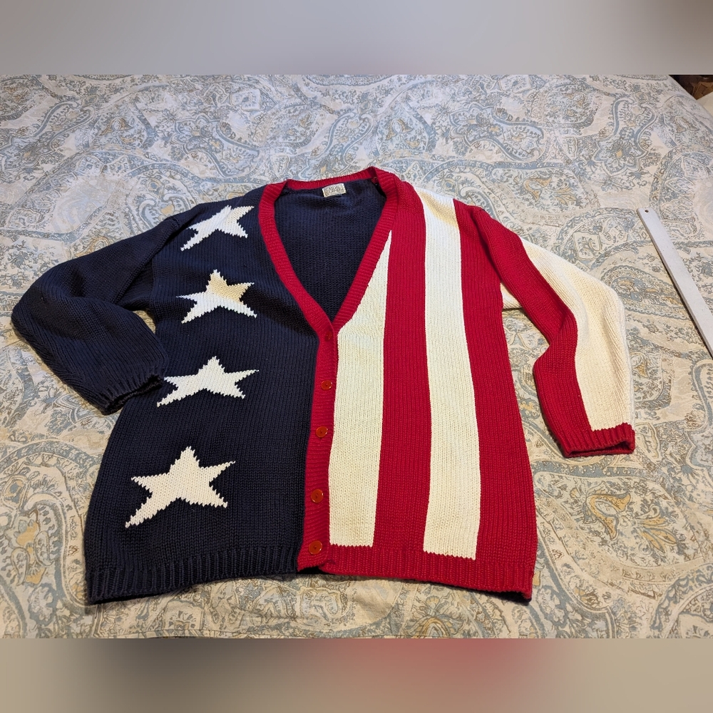Casual Corner American Flag 100% Cotton Vintage cardigan Sweater size large
